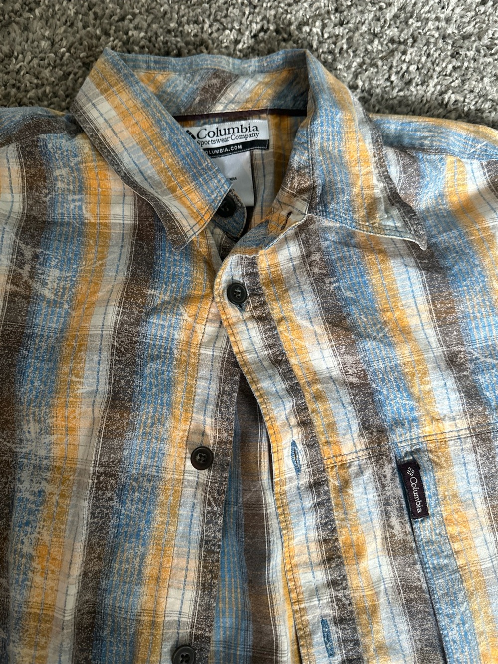 Columbia Short-Sleeve Plaid Button-Down Shirt — Blue and orange - Picture 7 of 7